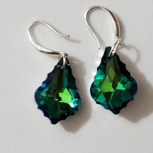 925 Glass crystal earrings sterling silver green super sparkly handmade drop